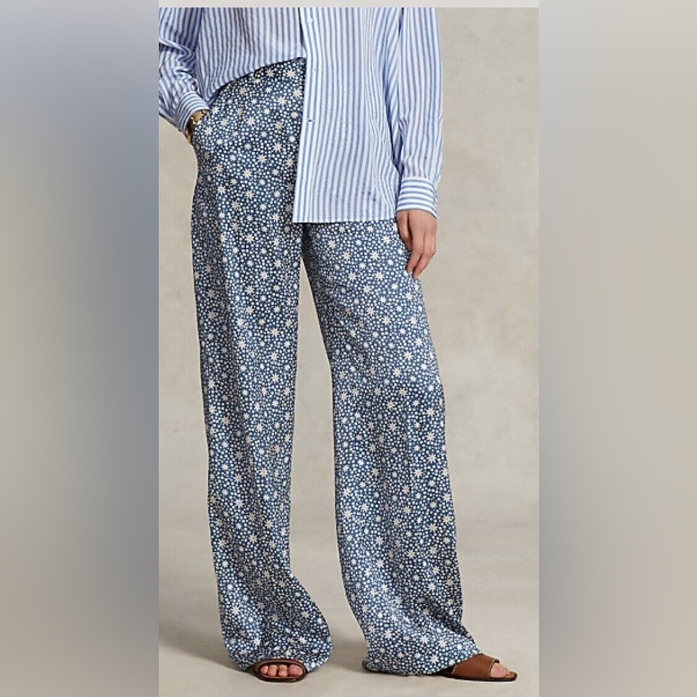 Polo Ralph Lauren Silk Blue Wide Leg Pants Size 4